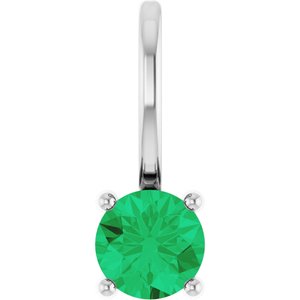 Platinum Imitation Emerald Solitaire Charm/Pendant