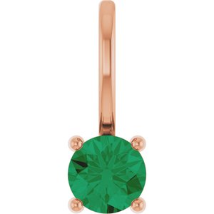 14K Rose Gold Lab-Grown Emerald Solitaire Charm/Pendant