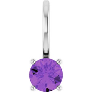 14K White Gold Imitation Amethyst Solitaire Charm/Pendant
