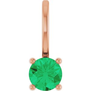 14K Rose Gold Imitation Emerald Solitaire Charm/Pendant