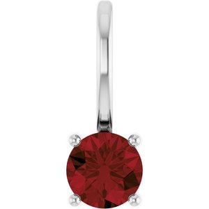 14K White Gold Imitation Mozambique Garnet Solitaire Charm/Pendant