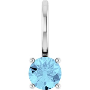 14K White Gold Imitation Aquamarine Solitaire Charm/Pendant