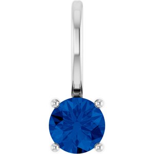 Platinum Imitation Blue Sapphire Solitaire Charm/Pendant