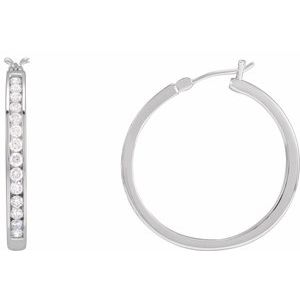 14K White Gold 1 CTW Natural Diamond Hoop Earrings