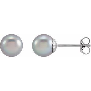 14K White Gold 6.5-7 mm Cultured Gray Freshwater Pearl Earrings