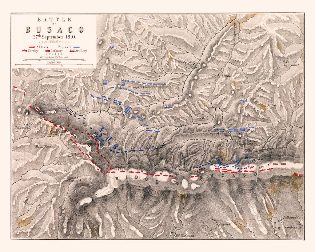 Vintage Map of the Battle of Busaco, 1810