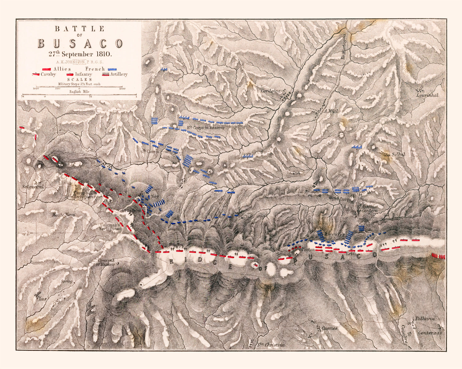 Vintage Map of the Battle of Busaco, 1810