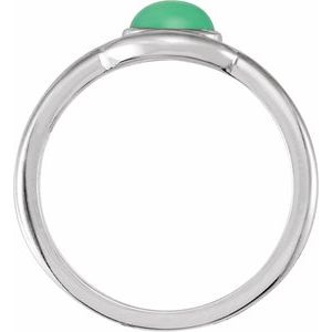 14K White Gold Natural Green Chrysoprase Bezel-Set Cabochon Ring