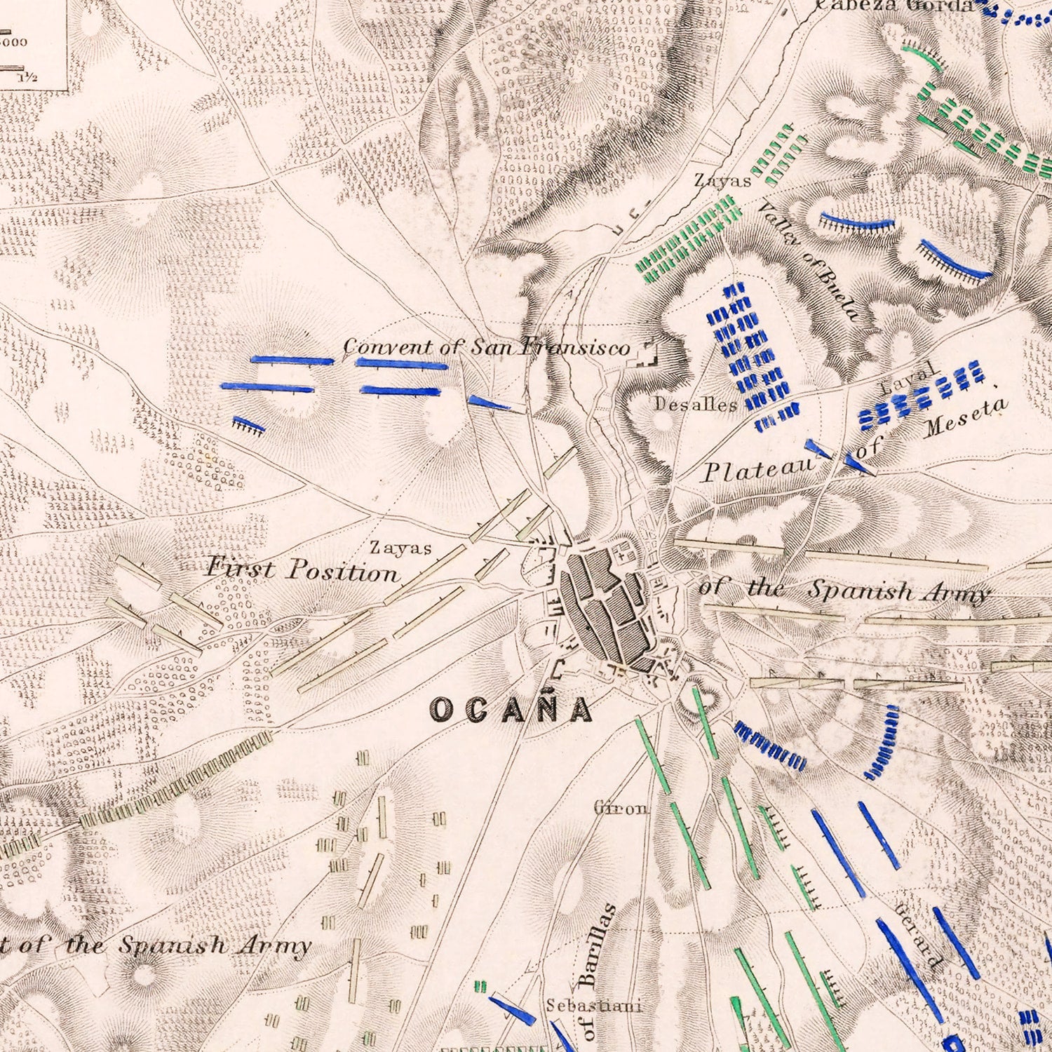 Vintage Map of the Battle of Ocana, 1809