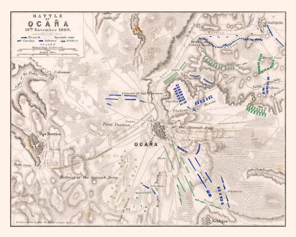 Vintage Map of the Battle of Ocana, 1809