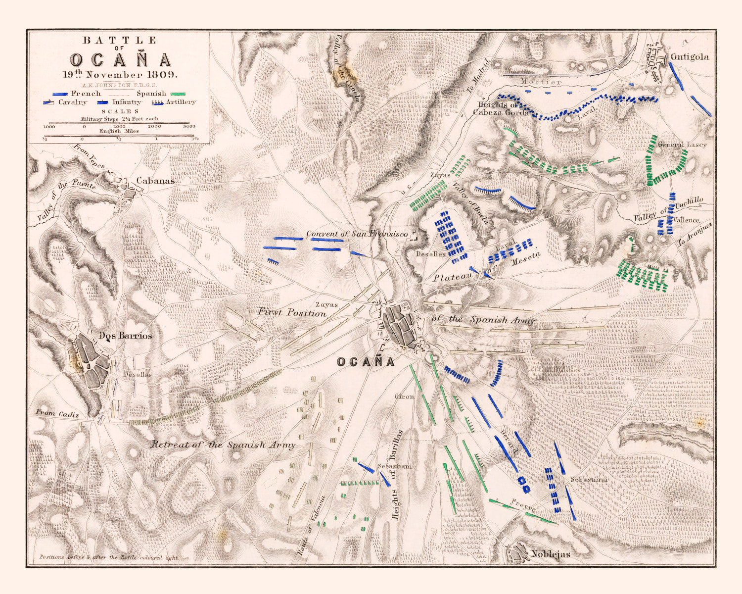 Vintage Map of the Battle of Ocana, 1809