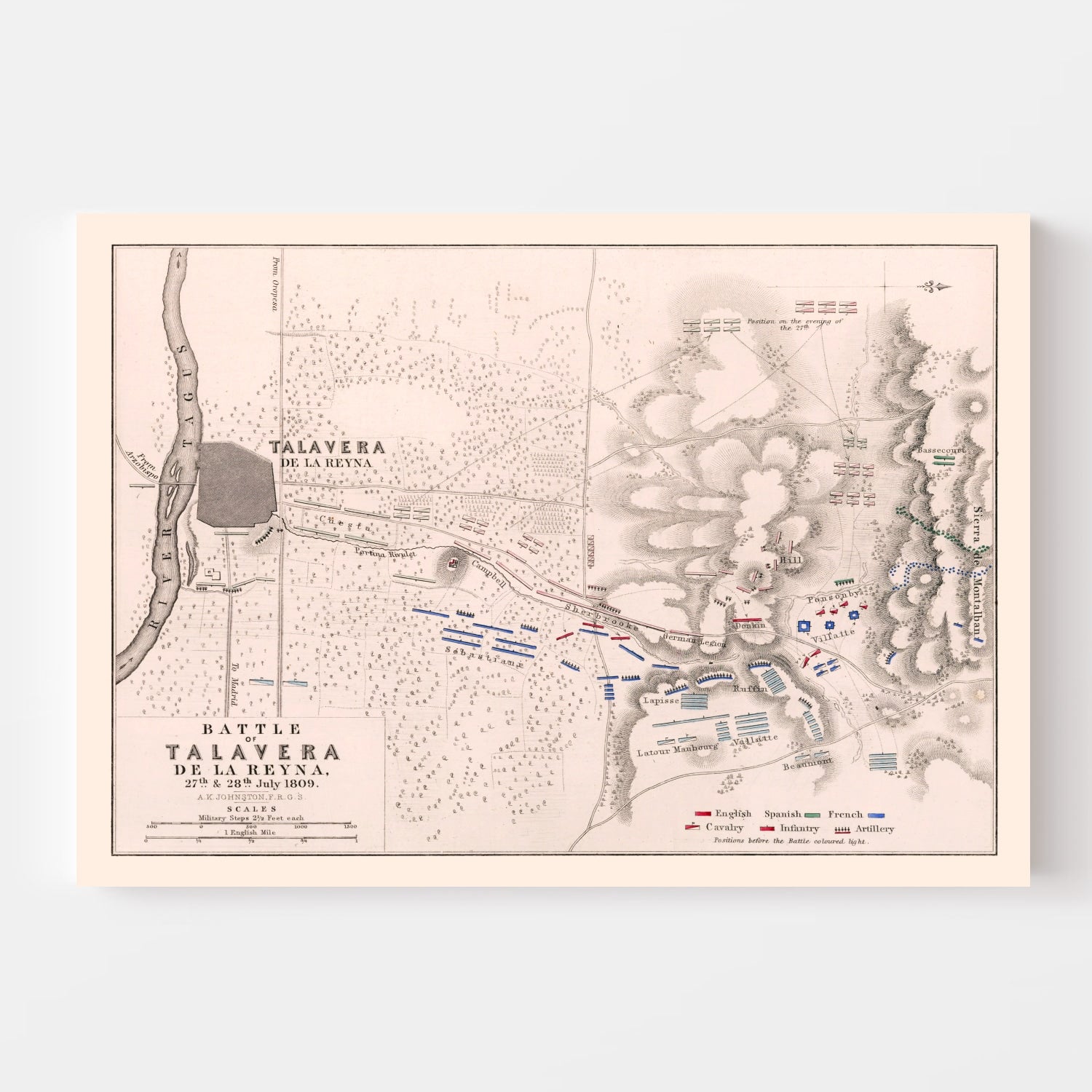 Vintage Map of the Battle of Talavera de la Reyna, 1809
