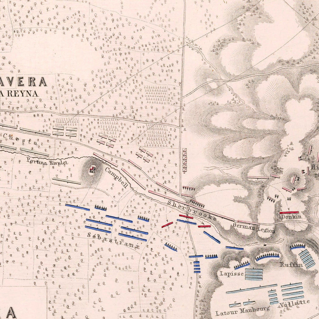 Vintage Map of the Battle of Talavera de la Reyna, 1809