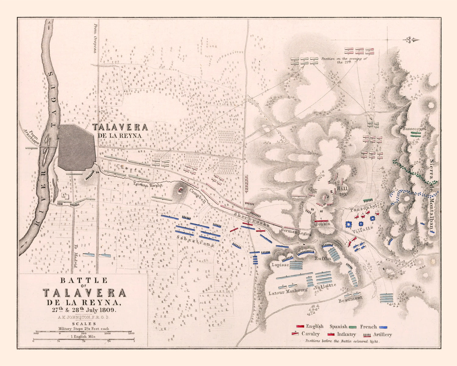 Vintage Map of the Battle of Talavera de la Reyna, 1809