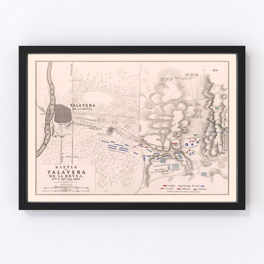 Vintage Map of the Battle of Talavera de la Reyna, 1809