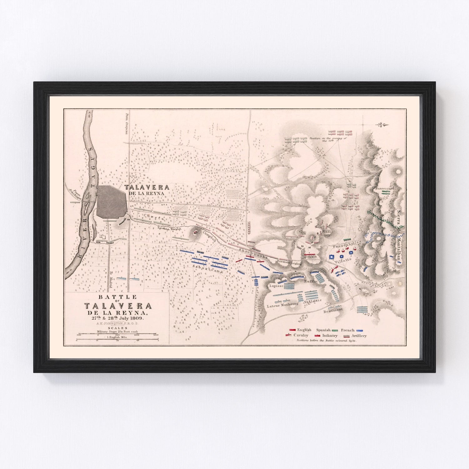 Vintage Map of the Battle of Talavera de la Reyna, 1809