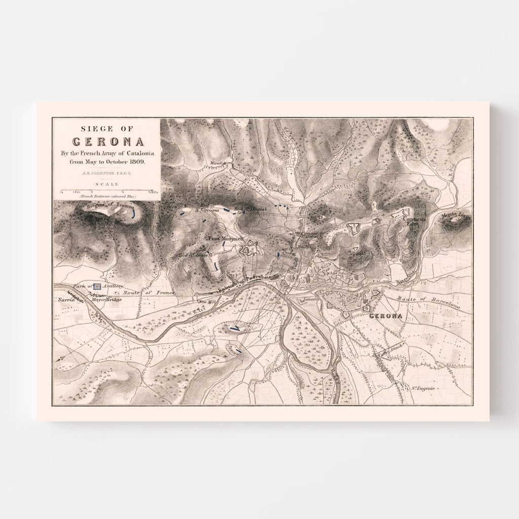 Vintage Map of the Siege of Gerona, 1809