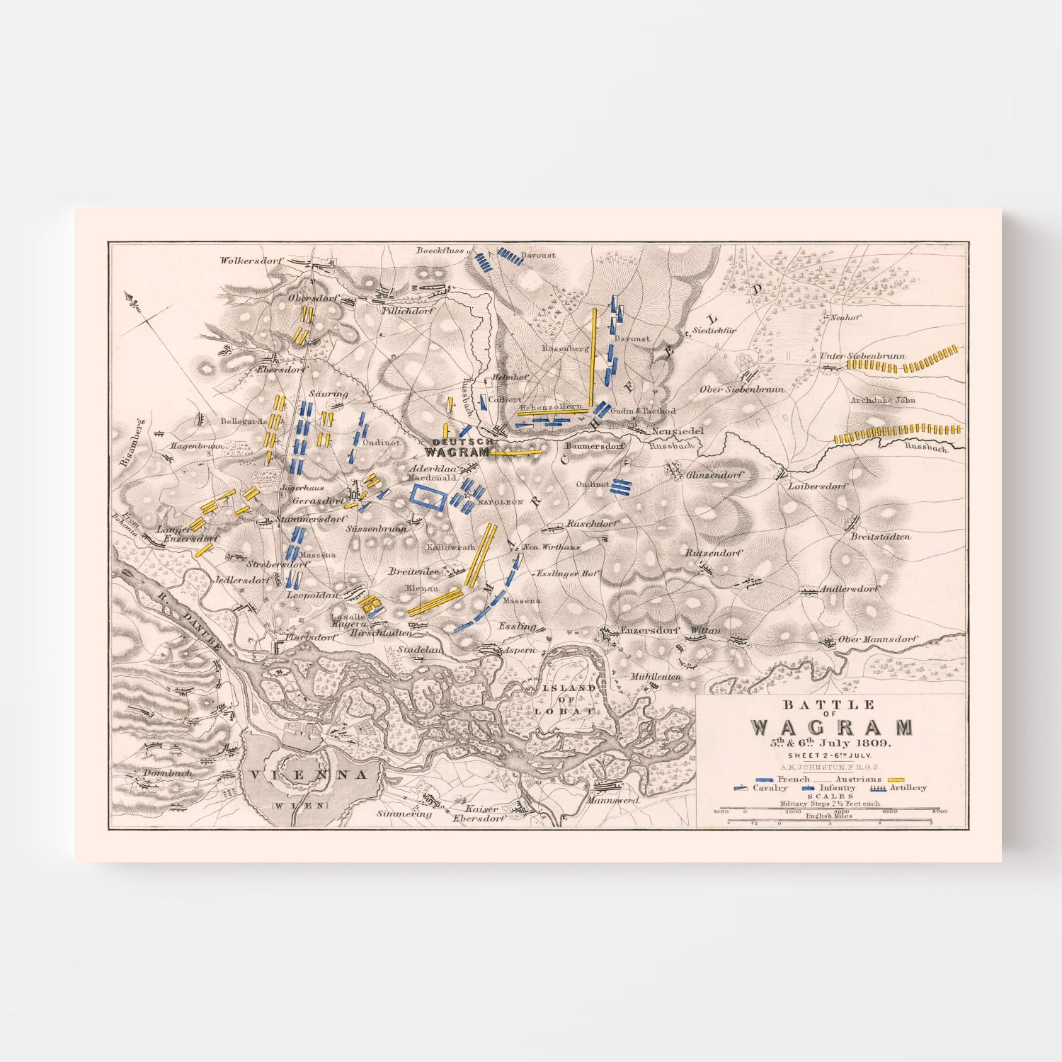 Vintage Map of the Battle of Wagram, 1809