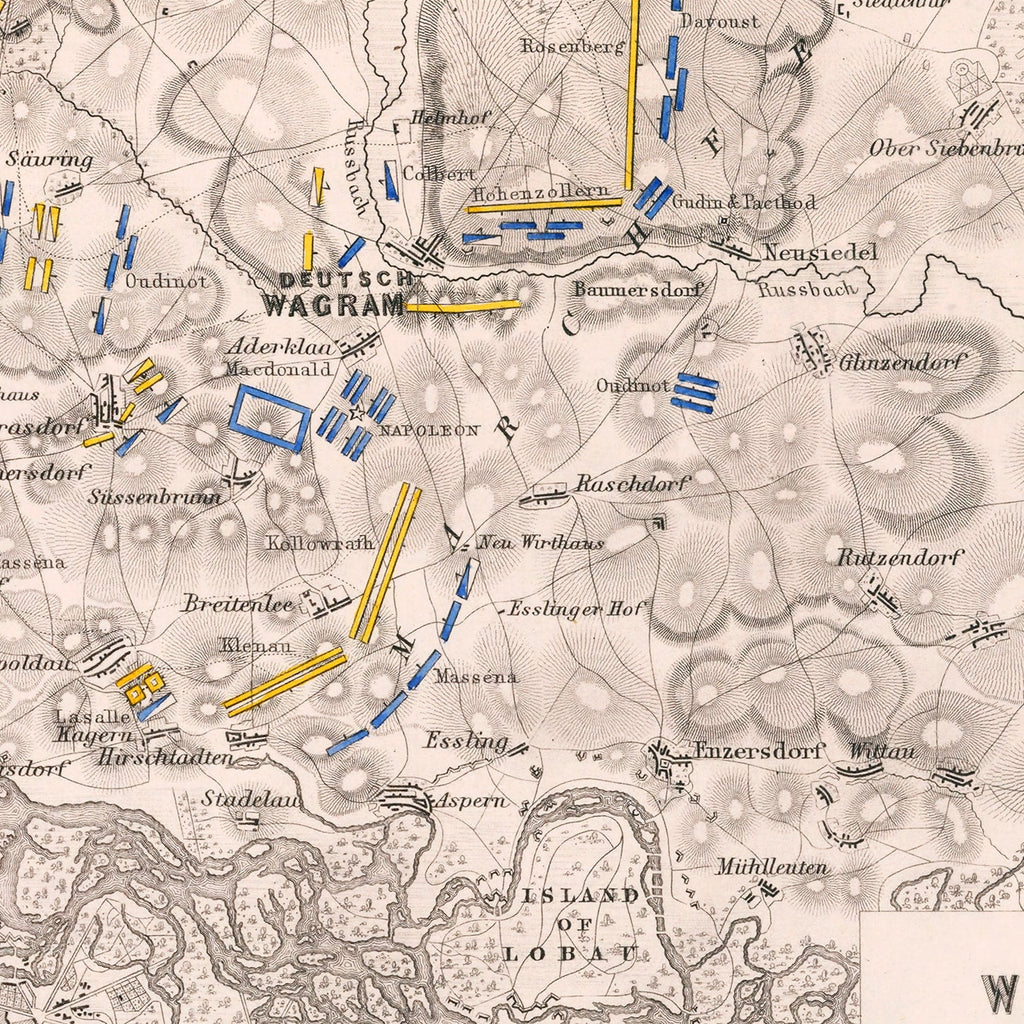 Vintage Map of the Battle of Wagram, 1809