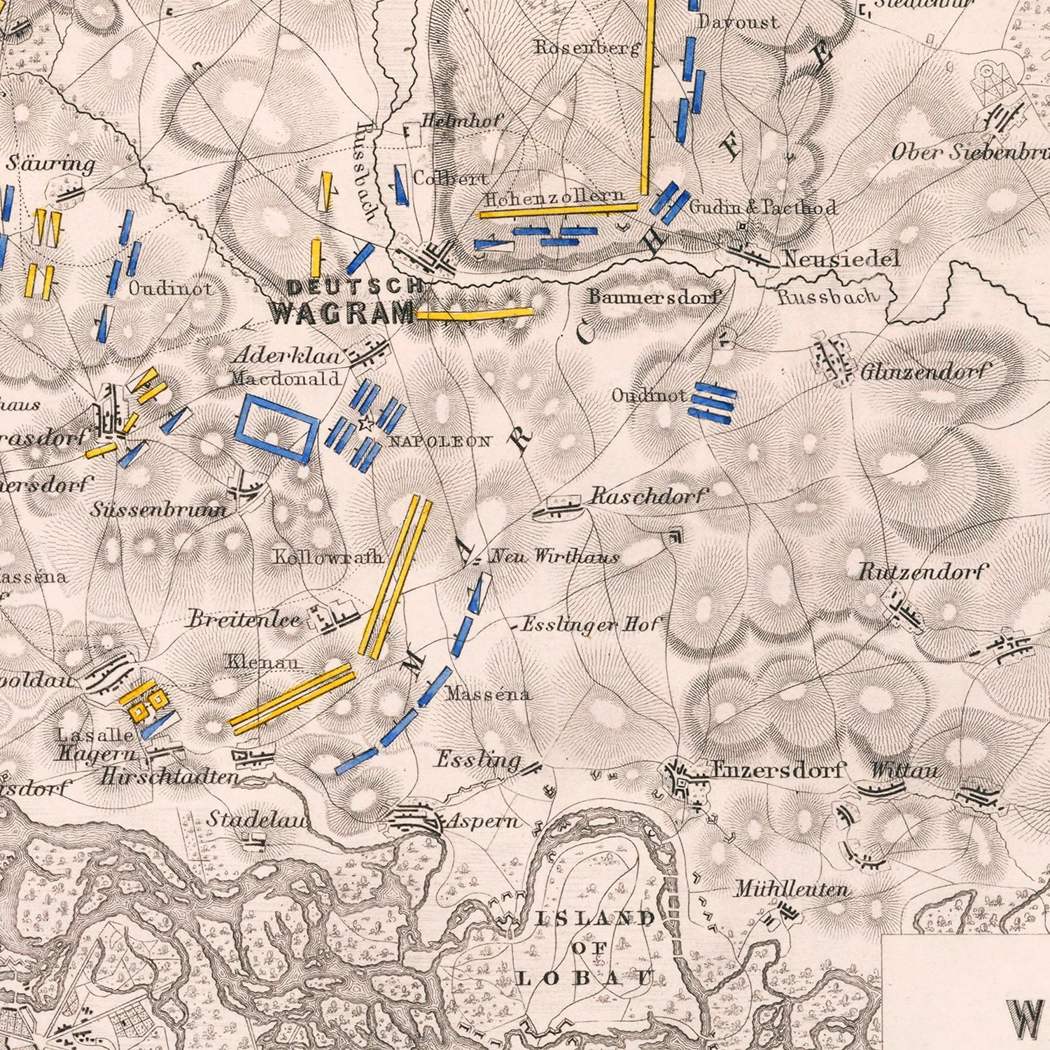 Vintage Map of the Battle of Wagram, 1809