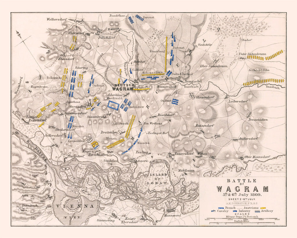 Vintage Map of the Battle of Wagram, 1809