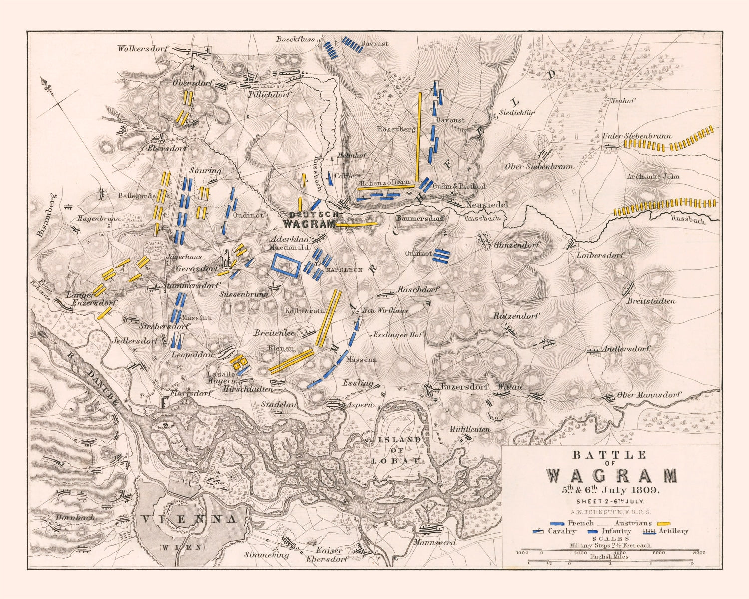 Vintage Map of the Battle of Wagram, 1809
