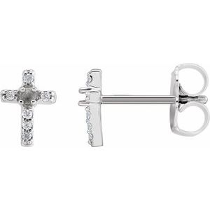 Sterling Silver 1.5 mm Round .03 CTW Natural Diamond Semi-Set Cross Earrings