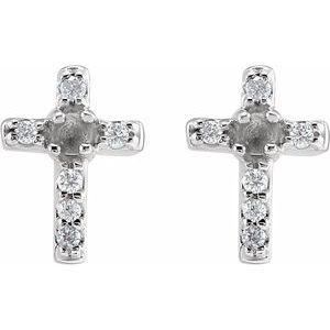 Sterling Silver 1.5 mm Round .03 CTW Natural Diamond Semi-Set Cross Earrings – image 2