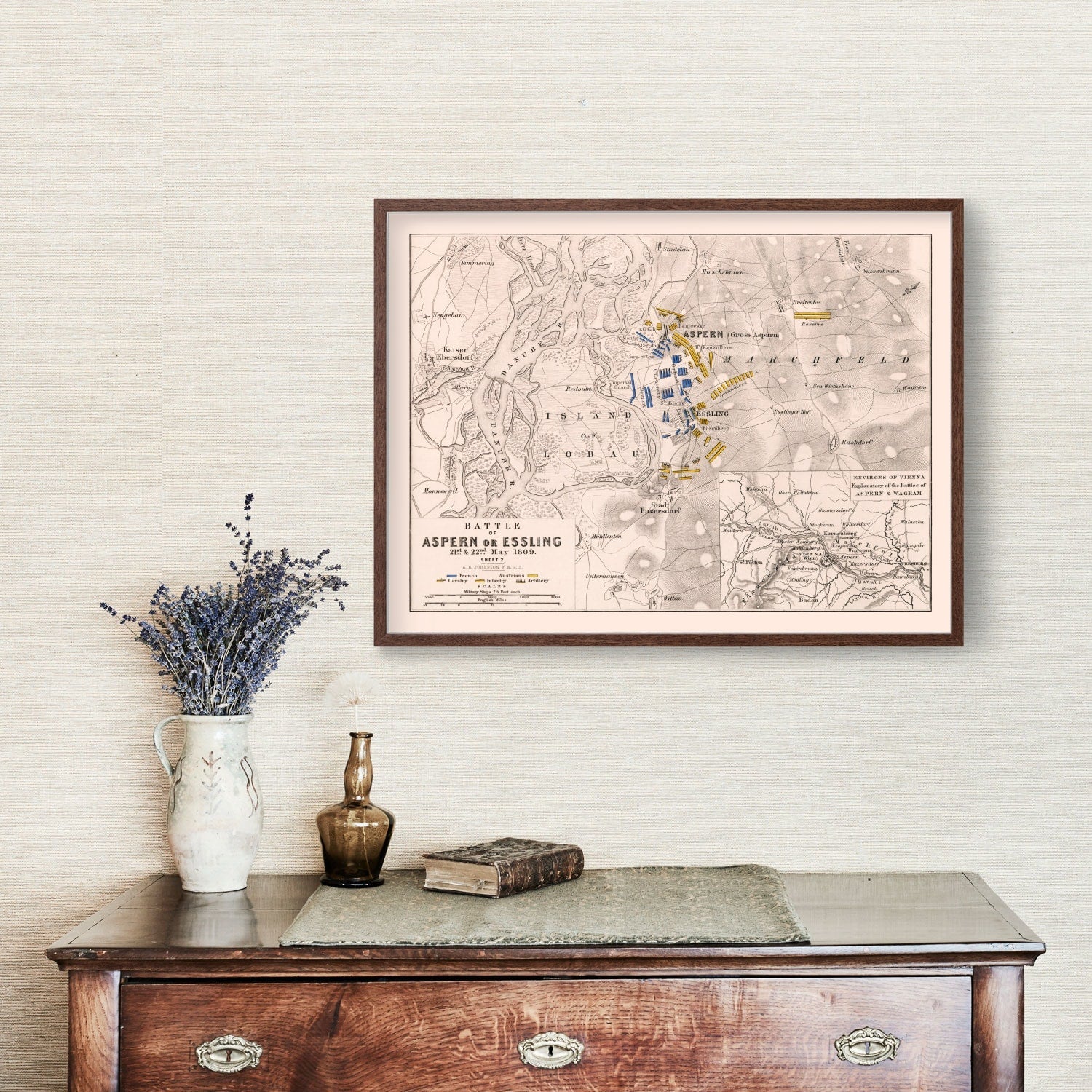 Vintage Map of the Battle of Aspern, 1809