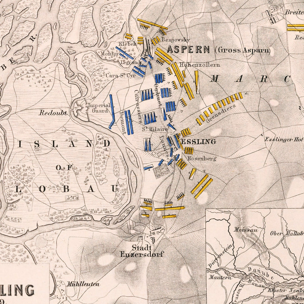 Vintage Map of the Battle of Aspern, 1809