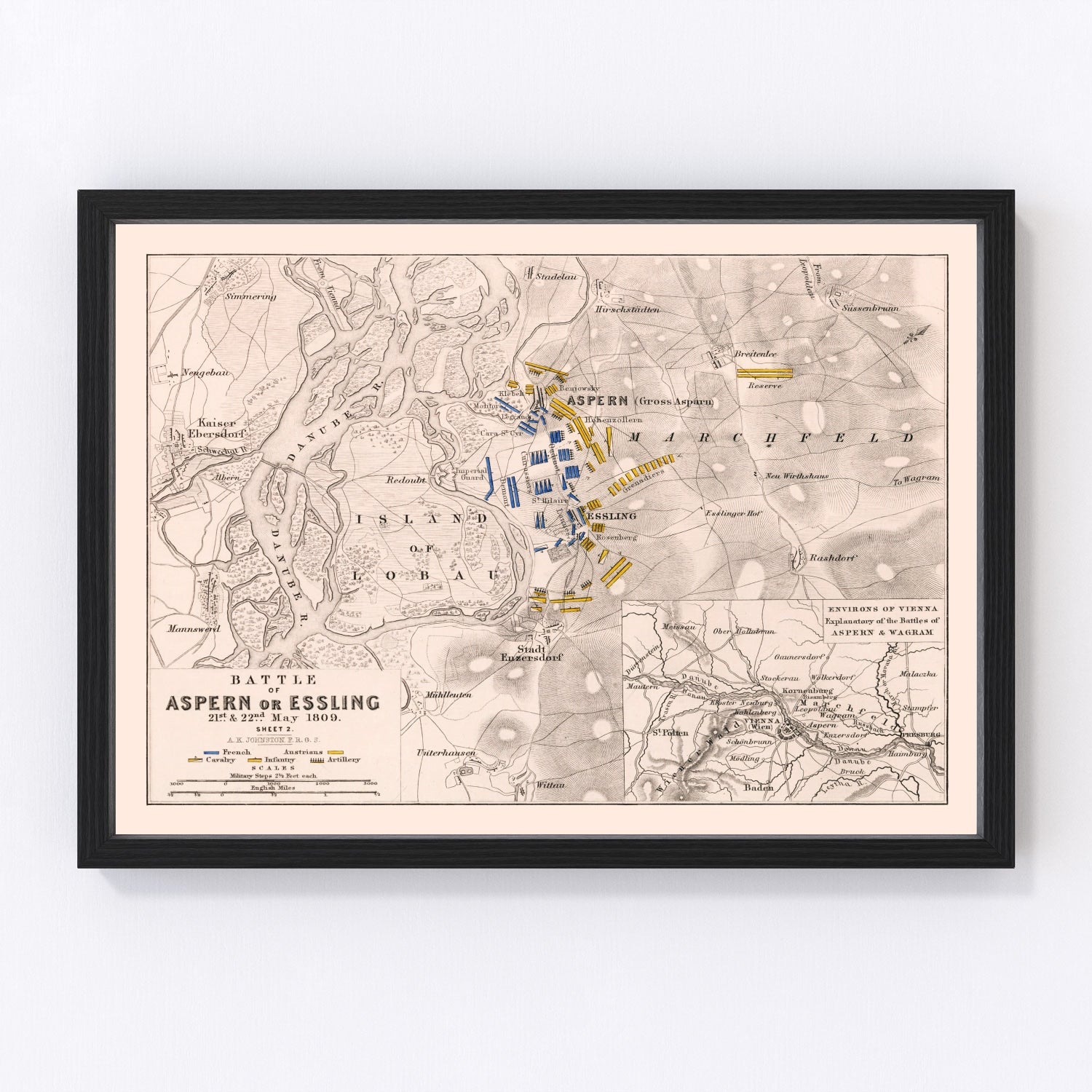 Vintage Map of the Battle of Aspern, 1809