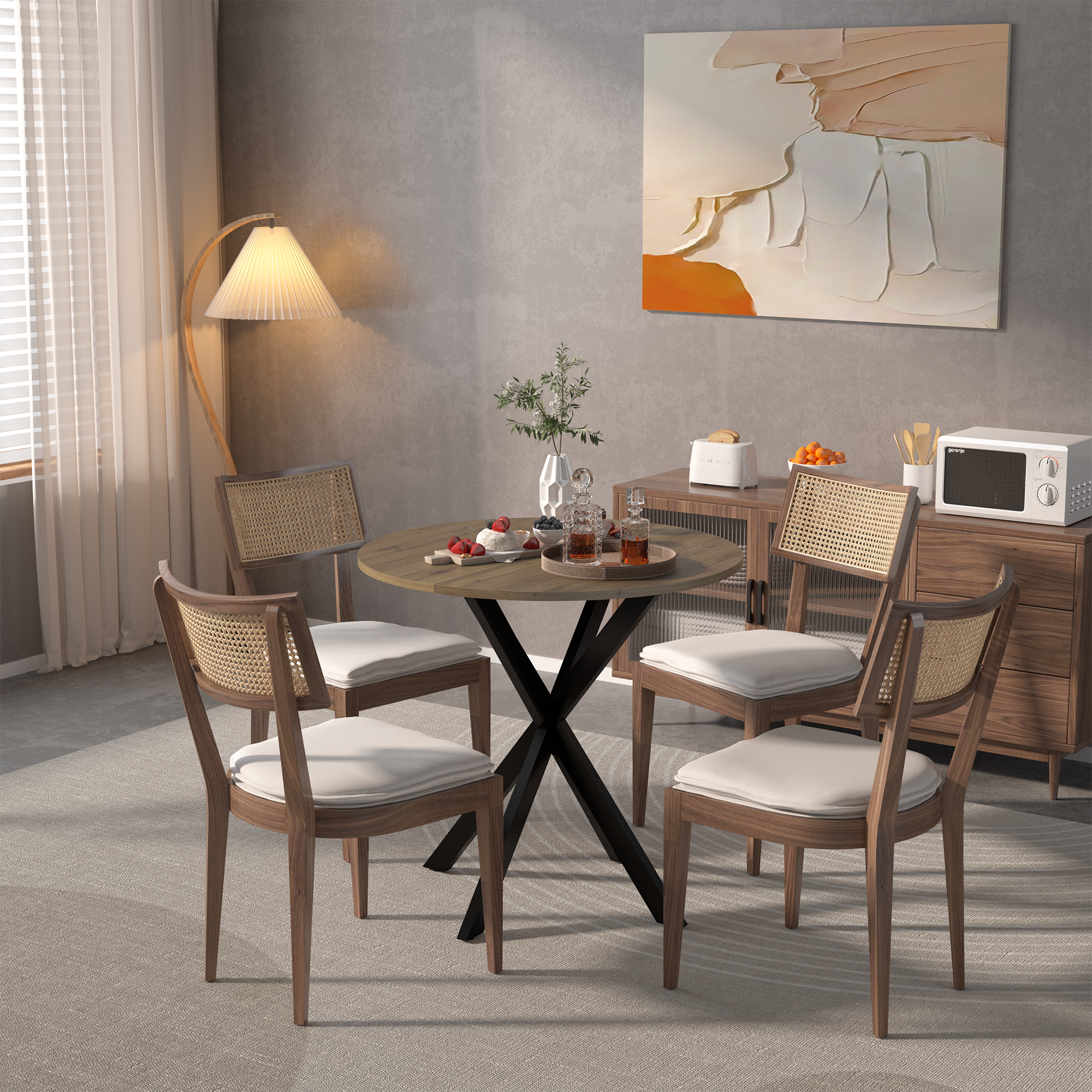 31.5 Inch Round Dining Table, Small Circle Kitchen Table with Metal Black Legs for 2-4 people,Modern Dining Room Table, Brown (only table)