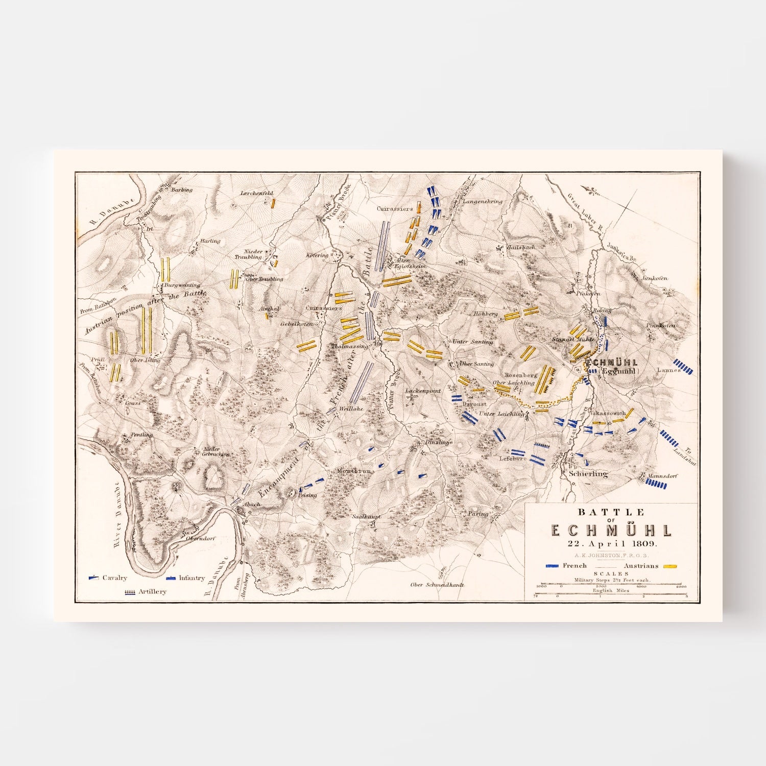 Vintage Map of the Battle of Ecmuhl, 1809
