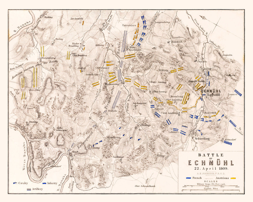 Vintage Map of the Battle of Ecmuhl, 1809