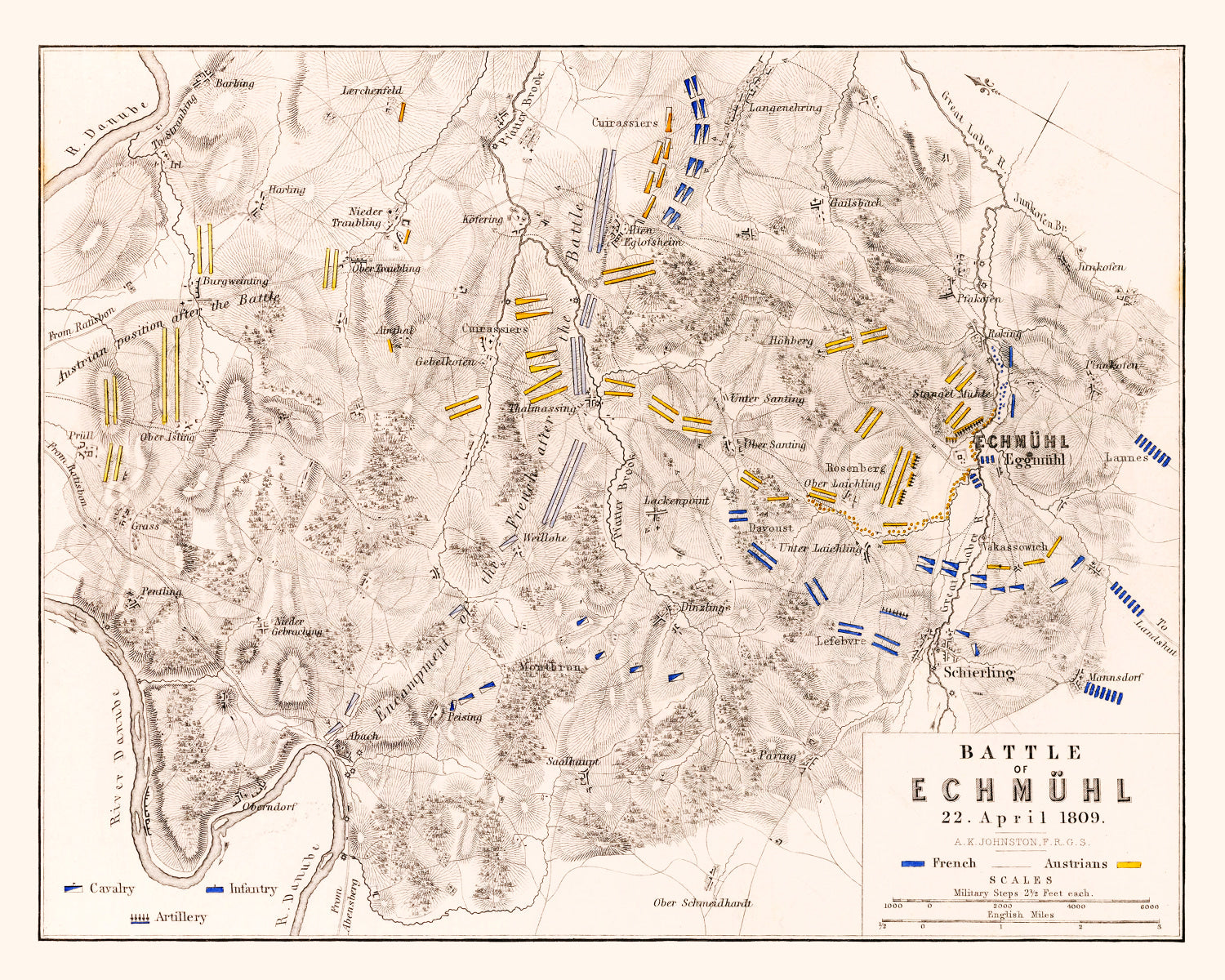 Vintage Map of the Battle of Ecmuhl, 1809