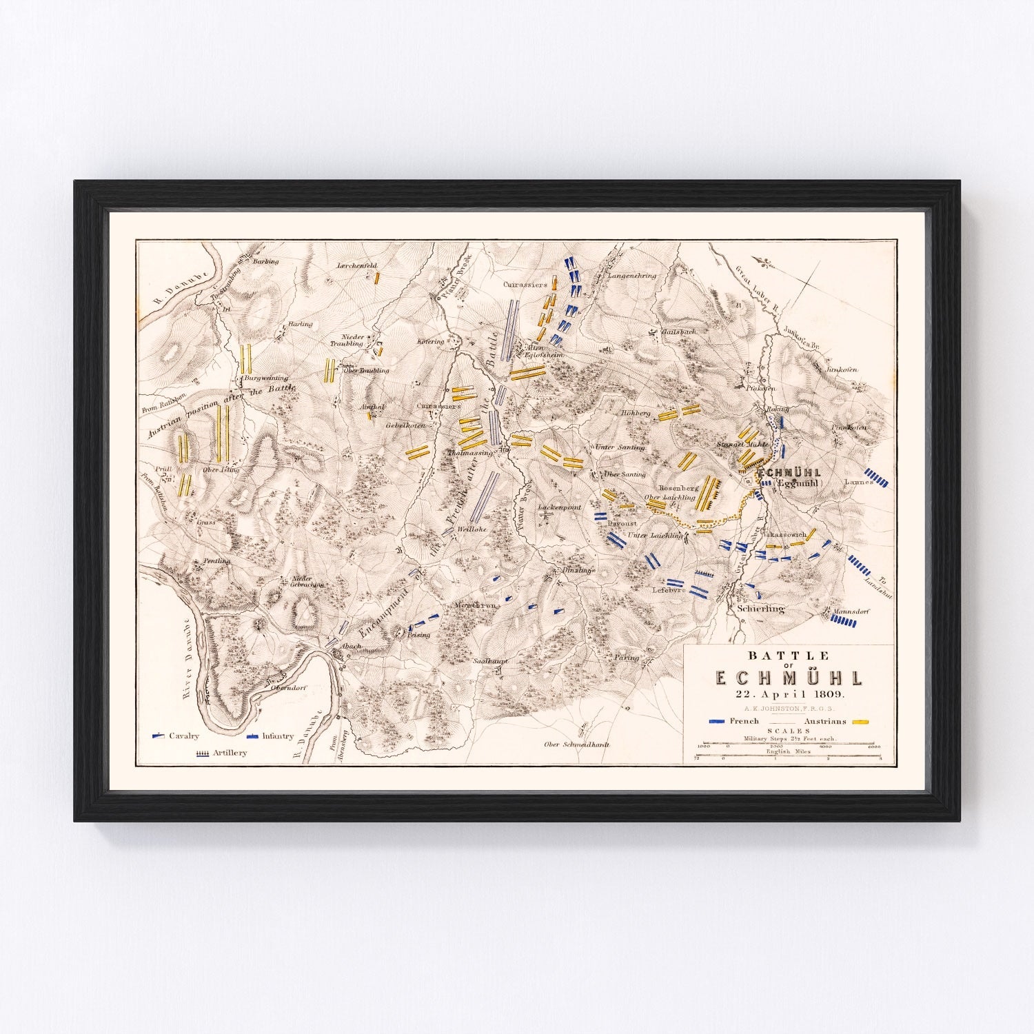 Vintage Map of the Battle of Ecmuhl, 1809