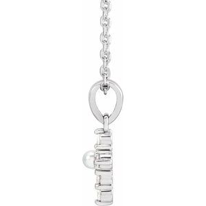 Sterling Silver Cultured White Seed Pearl & .07 CTW Natural Diamond Cross 16-18" Necklace