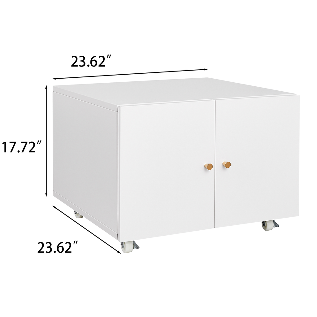 White Steel 2-Door Copier Cabinet with Mobile Pedestal and Printer Stand