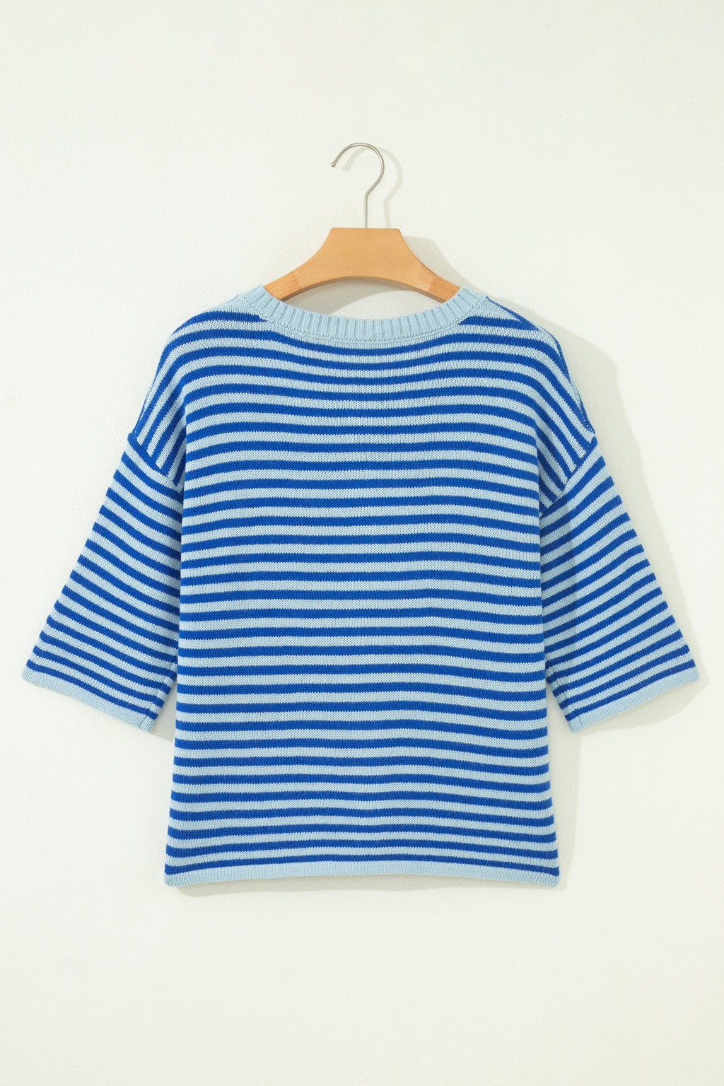 Stripe 3/4 Sleeve Button Down Knit Cardigan