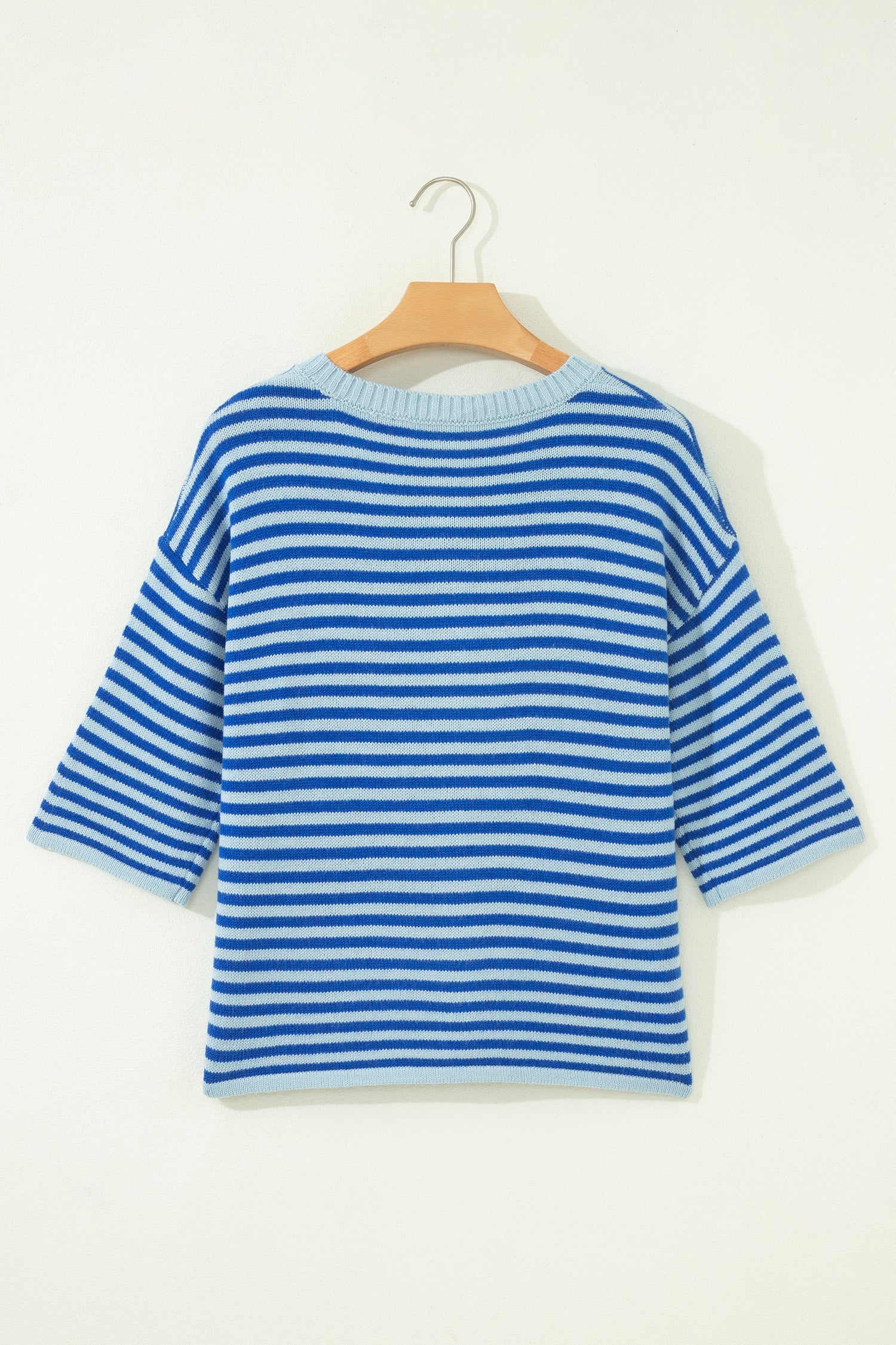 Stripe 3/4 Sleeve Button Down Knit Cardigan