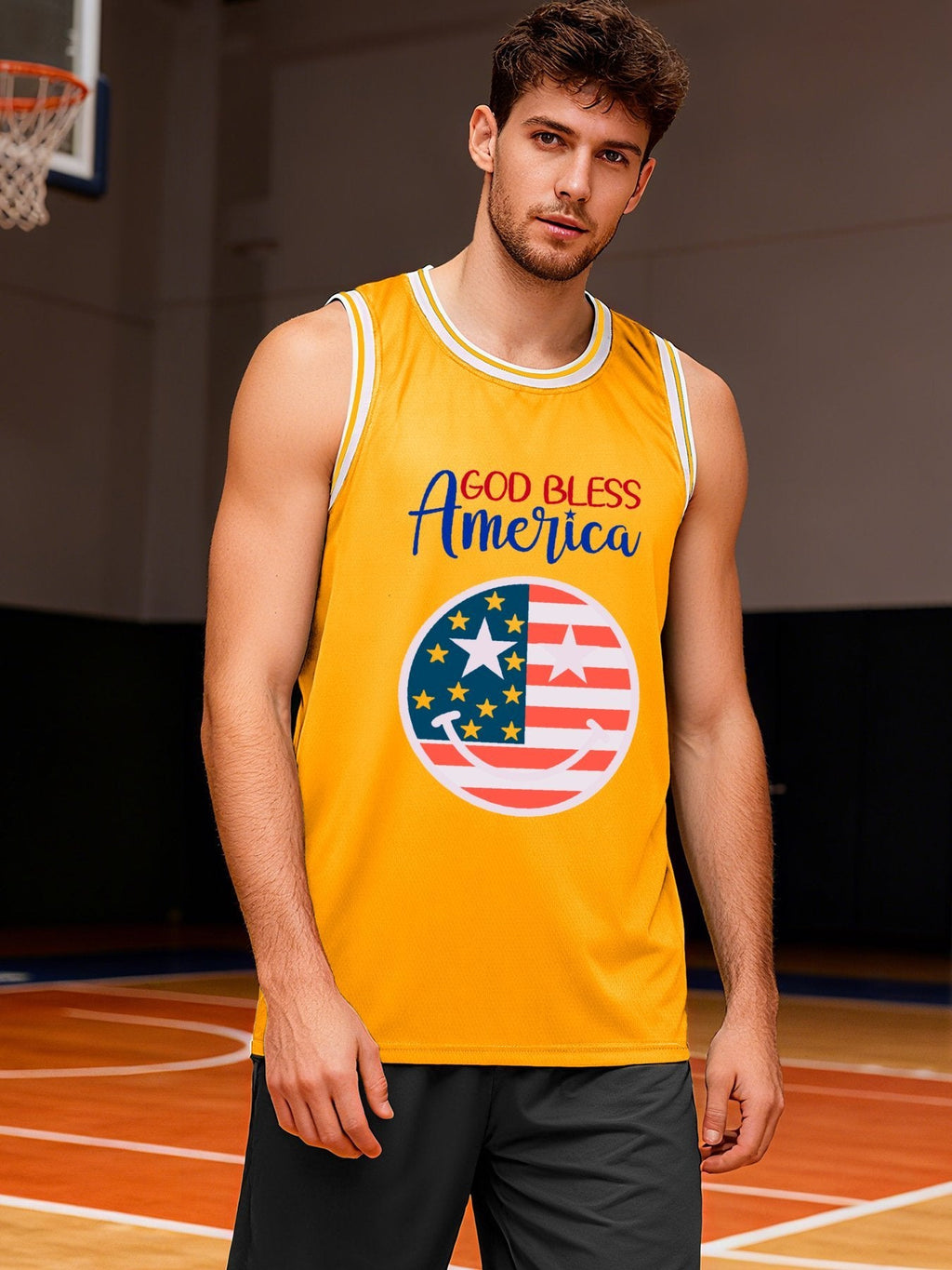God Bless America Adult Yellow Basketball Jersey | Ships From USA