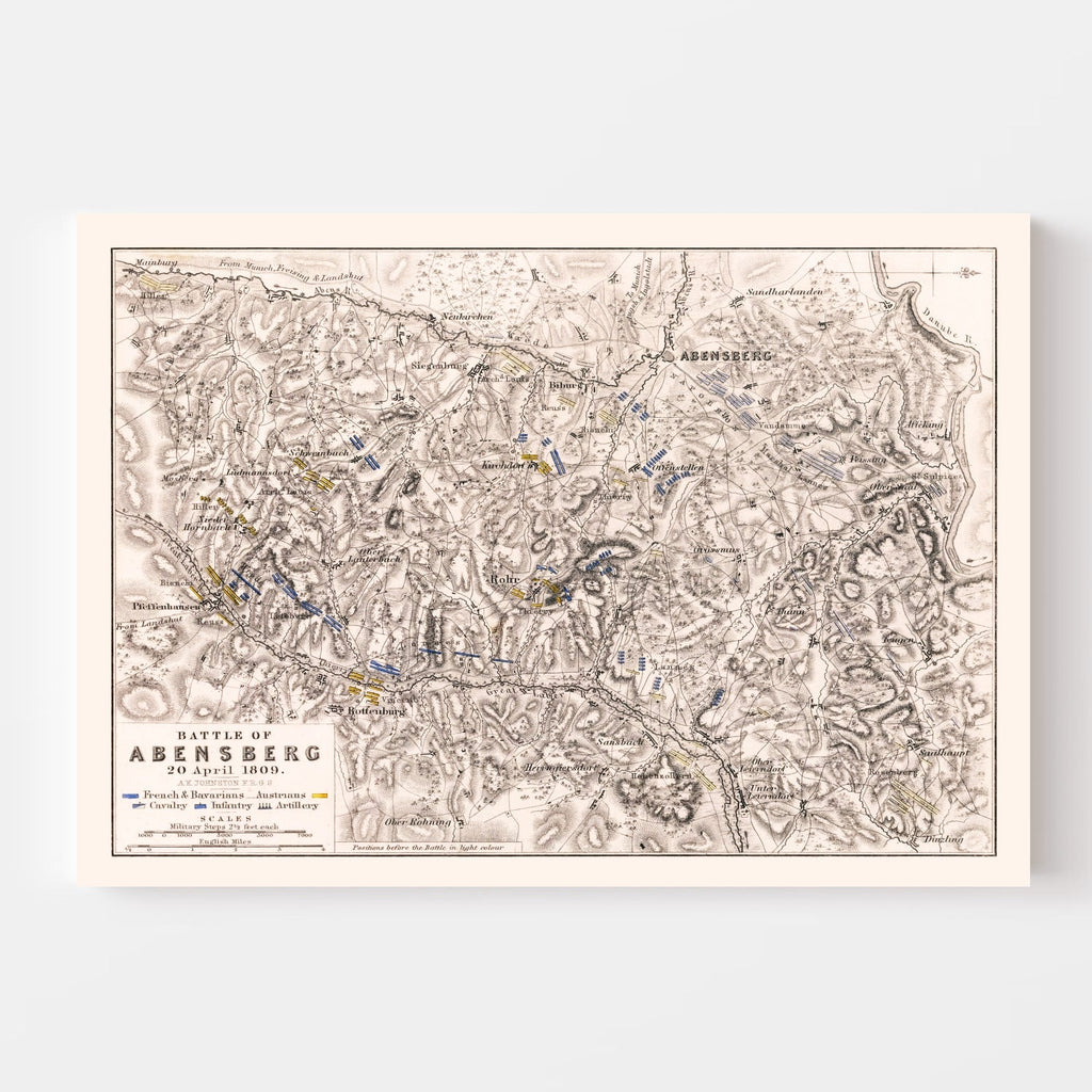 Vintage Map of the Battle of Abensberg, 1809