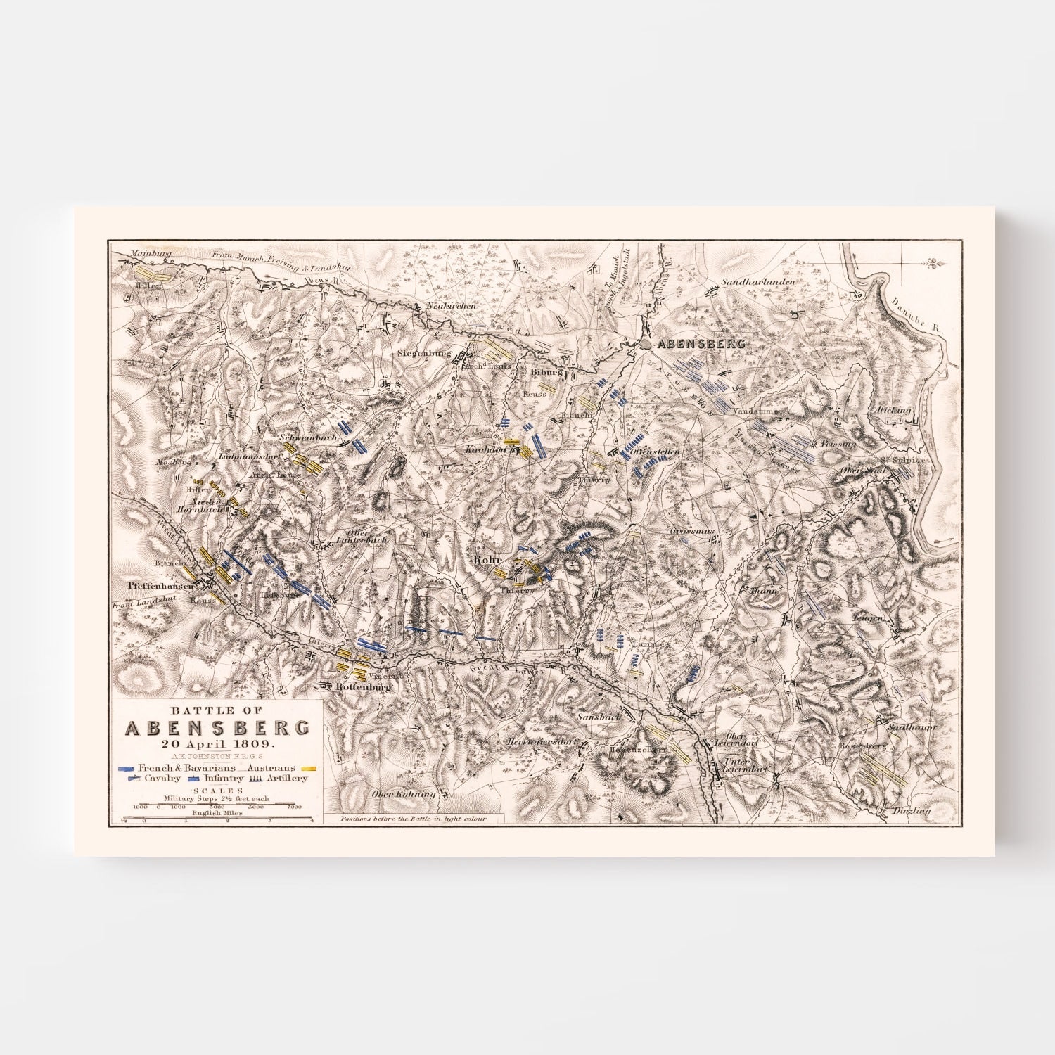 Vintage Map of the Battle of Abensberg, 1809