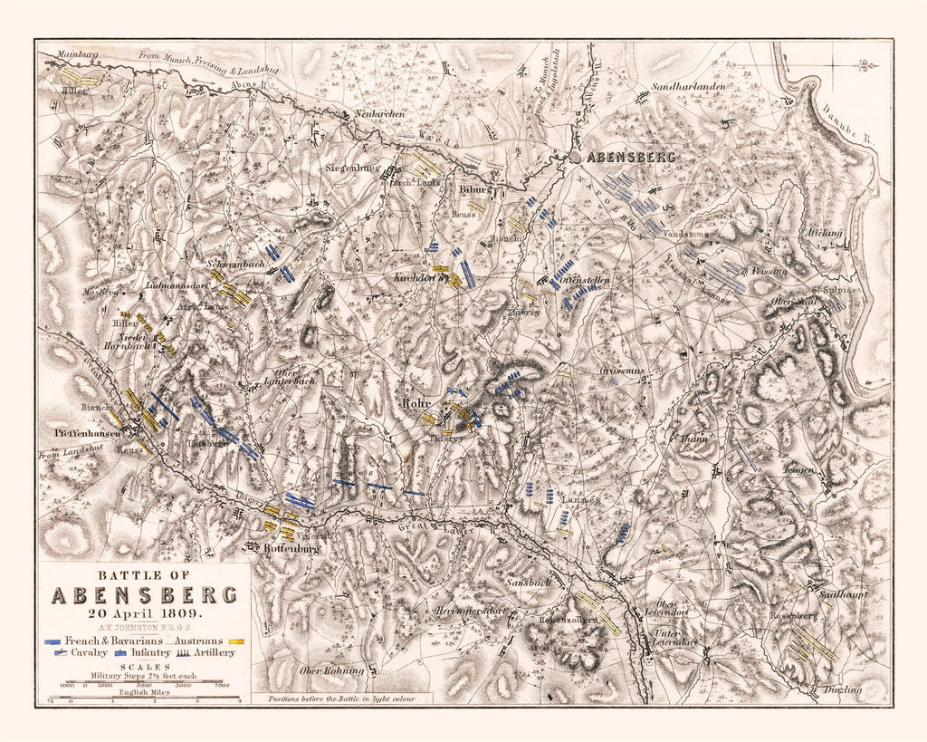 Vintage Map of the Battle of Abensberg, 1809