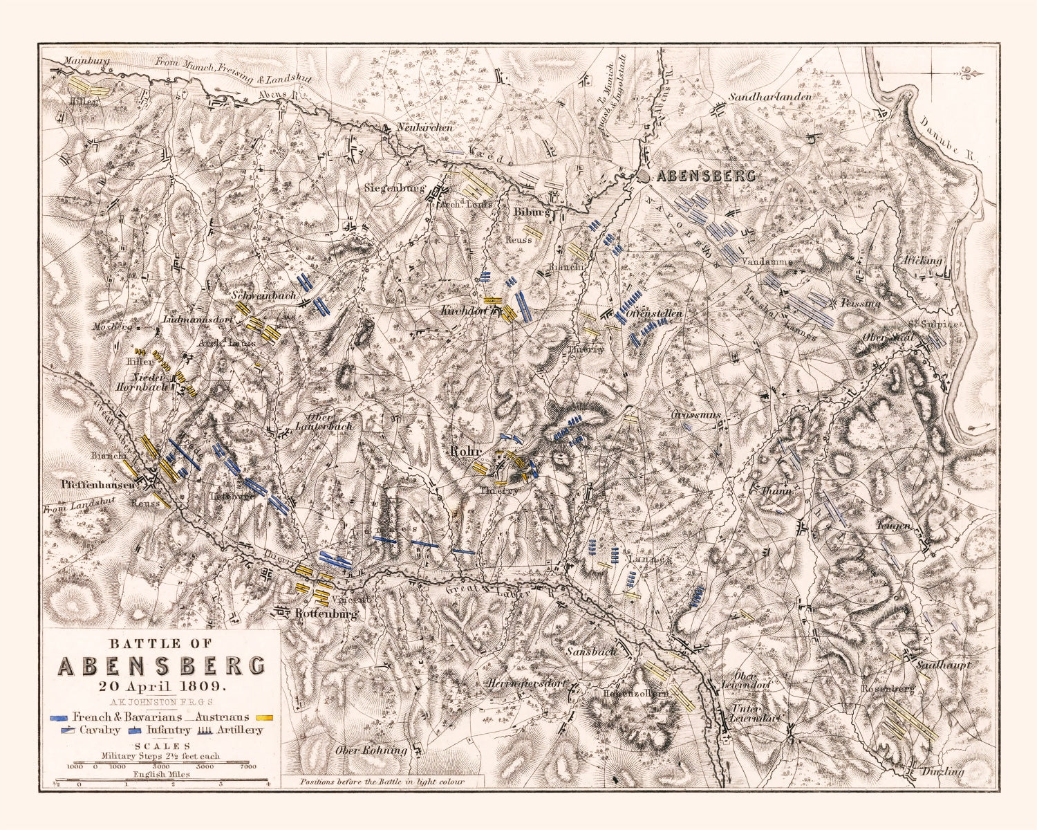Vintage Map of the Battle of Abensberg, 1809