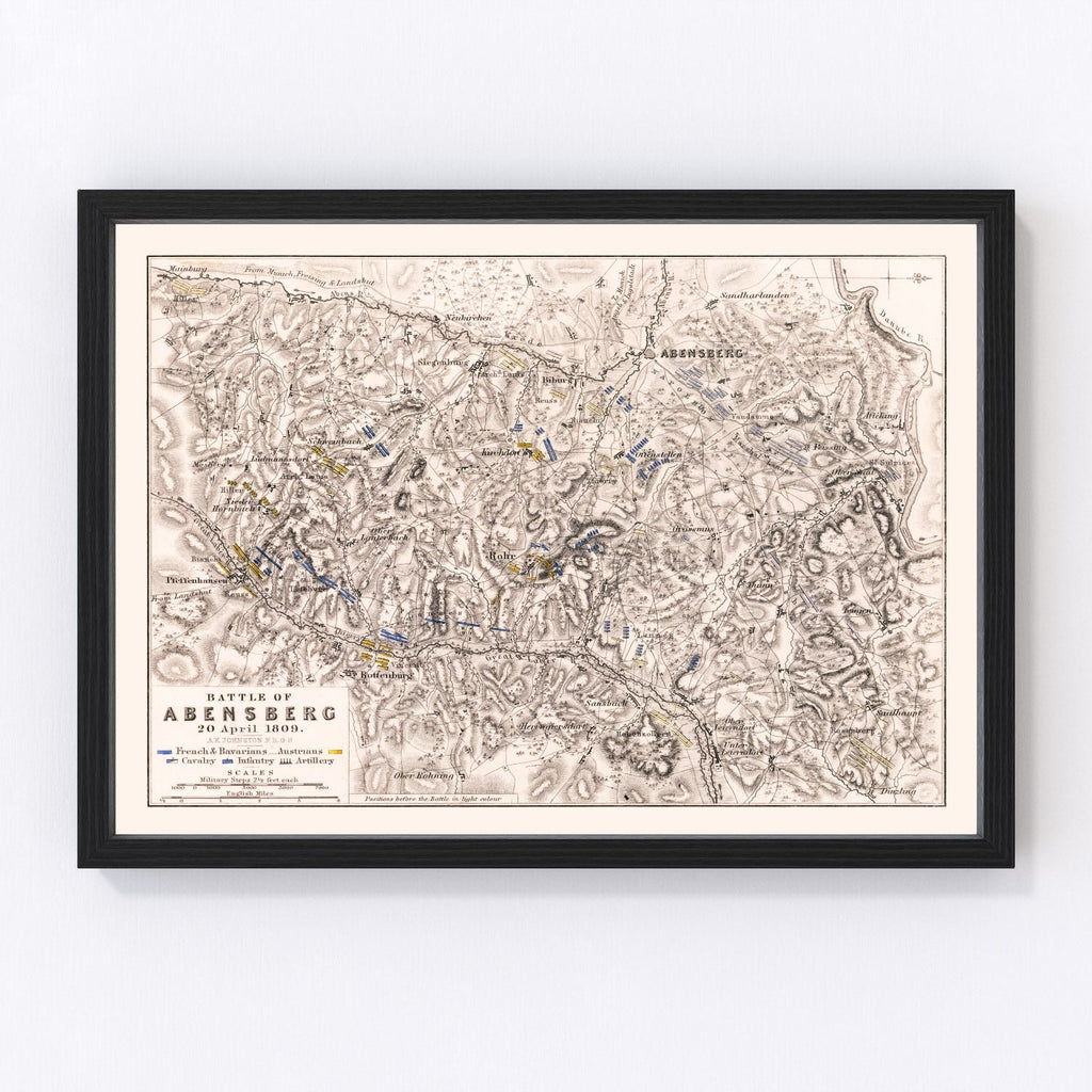 Vintage Map of the Battle of Abensberg, 1809