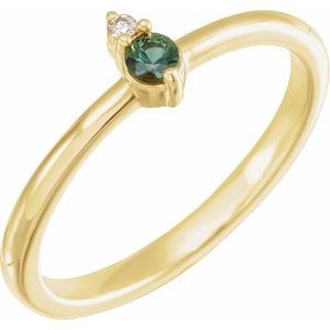 14K Yellow Gold Natural Green Sapphire & .015 CT Natural Diamond Ring