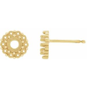 14K Yellow Gold 5.5 mm Round Rose-Cut Halo-Style Earring Mounting