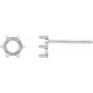 14K White Gold 4 mm Round Rose-Cut Earring Mounting