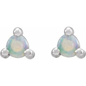 14K White Gold 2 mm Round Natural White Opal Earrings – image 2